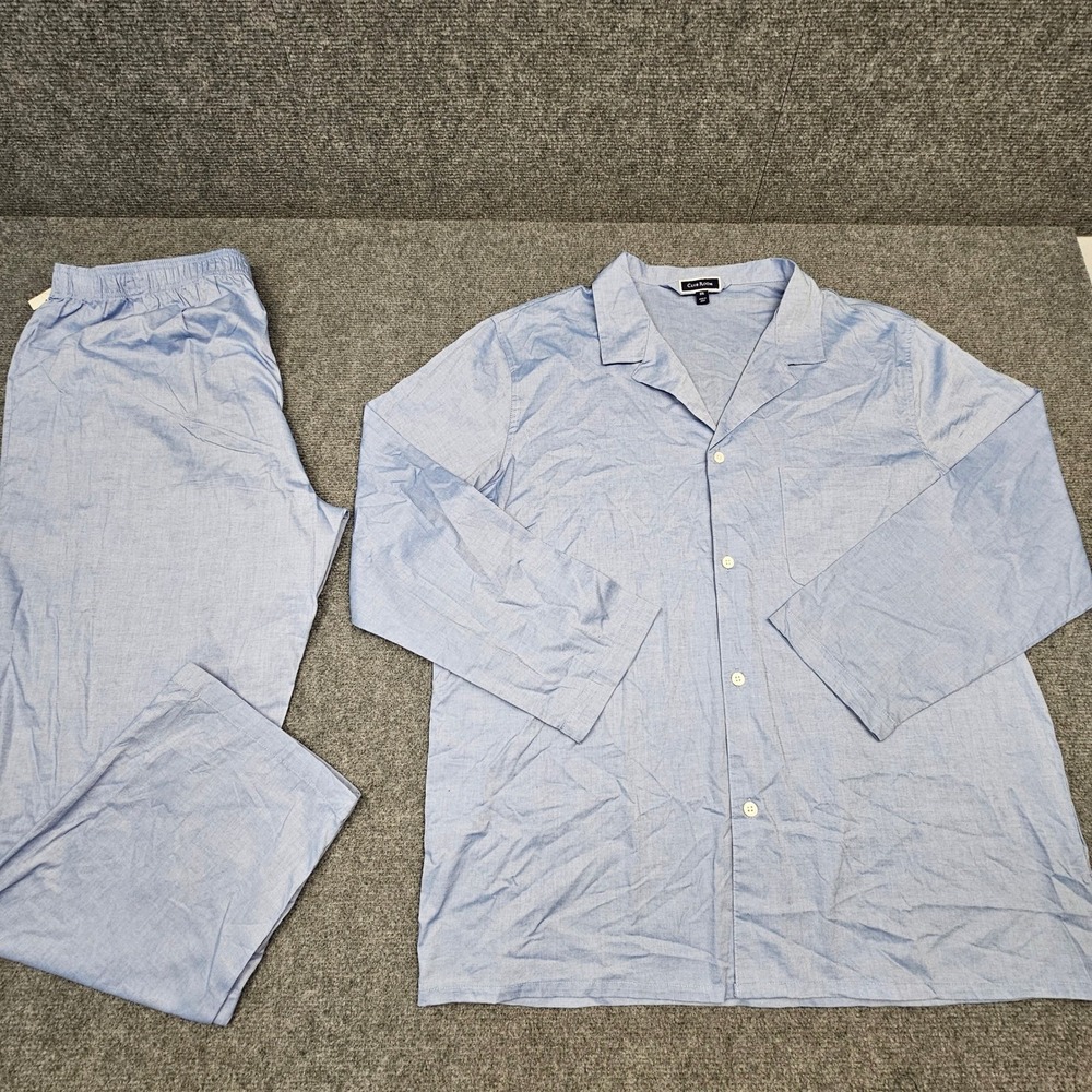 Club Room Mens Pajama Set 100% Cotton Sleepwear Button Down Blue XXL NWT